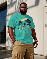 Men's Plus Size Hawaiian Lake Green Skull Chest Print Short Sleeve Tee